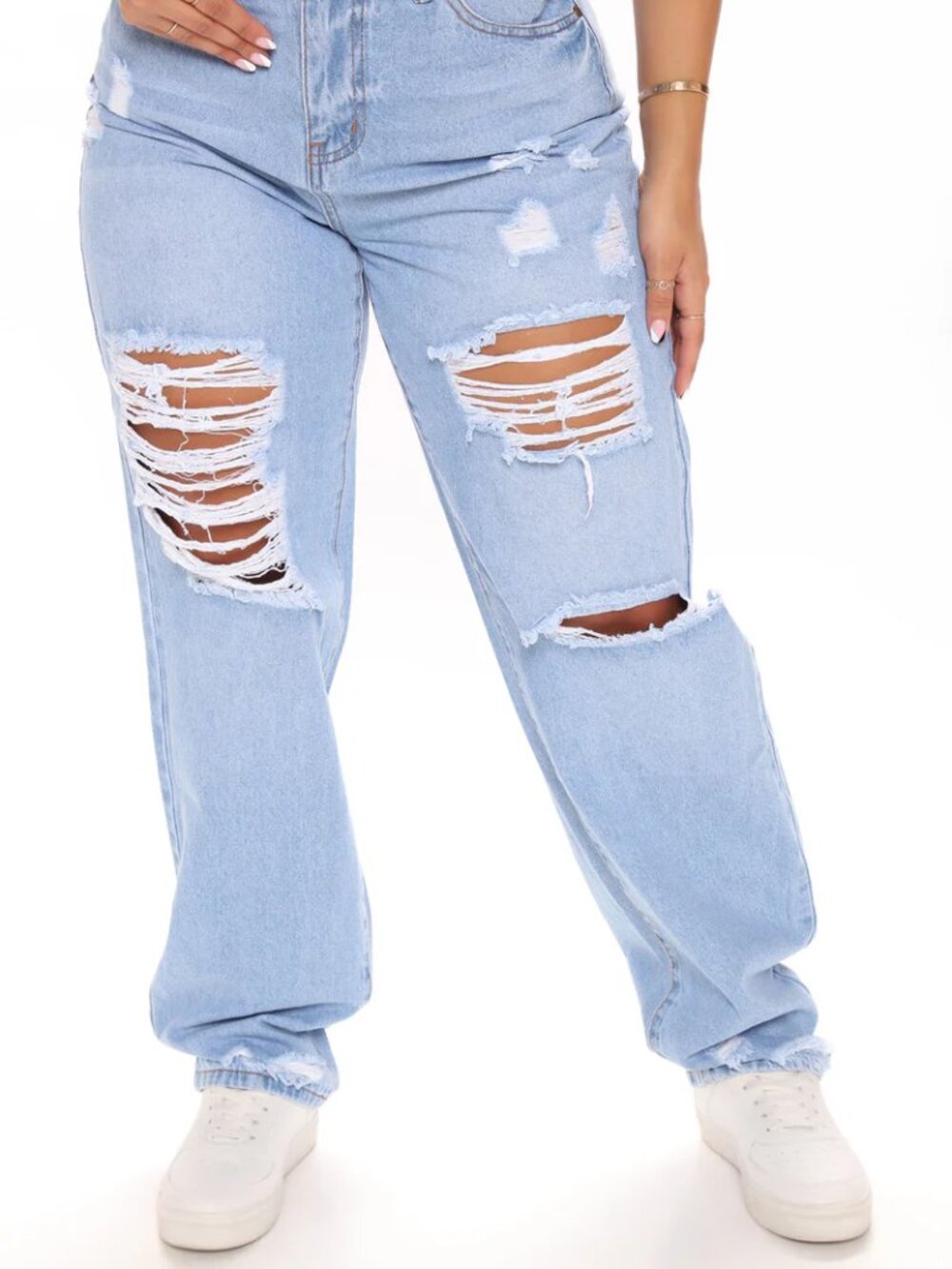 Everywhere You Go Ripped Mom Jeans - Medium Blue Wash